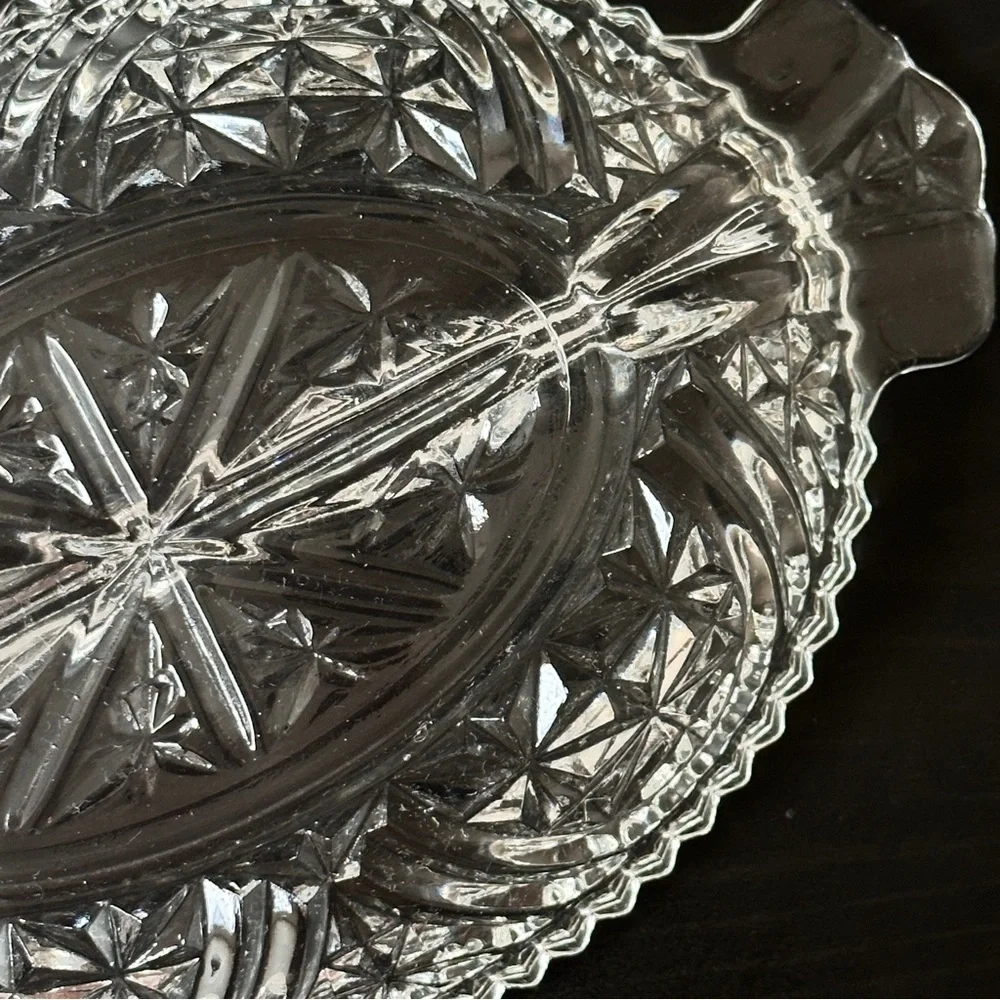 Anchor Hocking Stars & Bars‎ Divided Relish Dish Pressed Glass 1950's